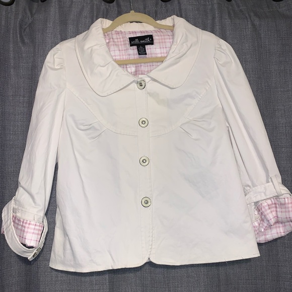 Vintage Y2K Willi smith white/pink light weight rainproof plaid lined jacket - Picture 1 of 6